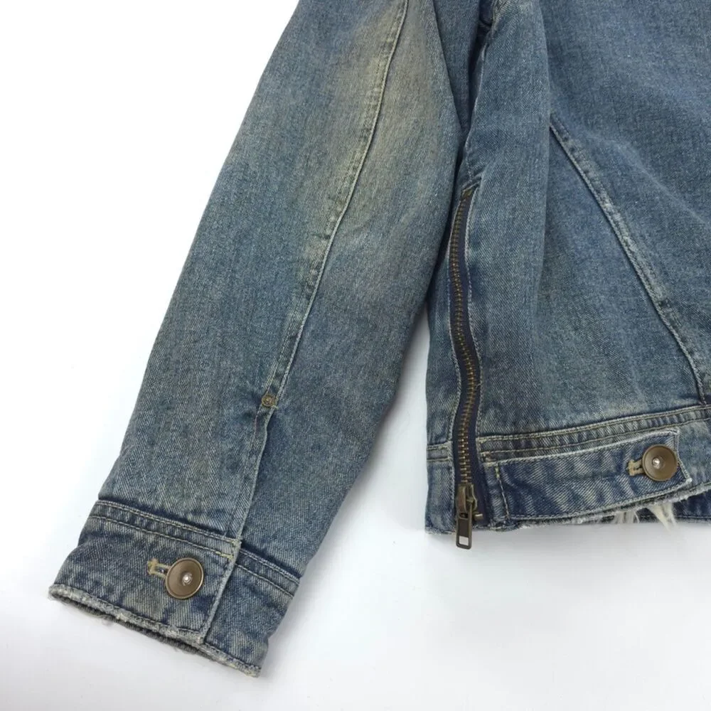 FREE PEOPLE Shaggy Fur Denim Trucker Jacket Festival Boho Indie Downtown Girl - Picture 9 of 13